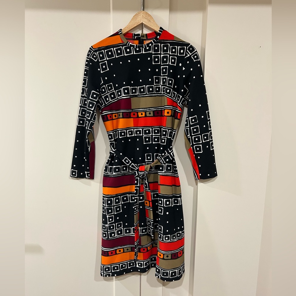 Semon Frelich 70’s Vintage Geometric Patterned Dress - Black, Red, Orange